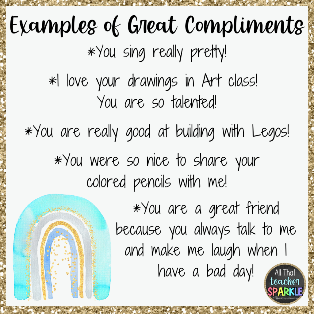 Examples of compliments for student self esteem activity.