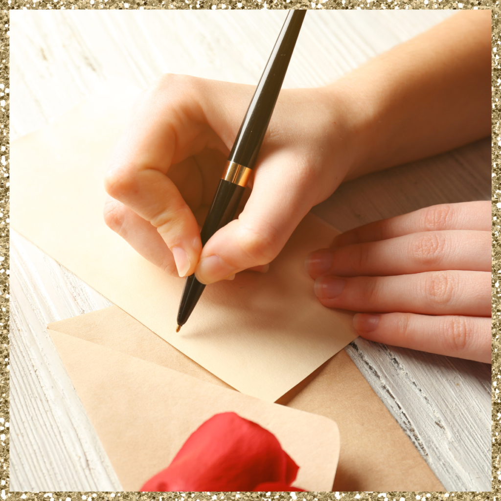 Hand writing a note to encourage a teacher.