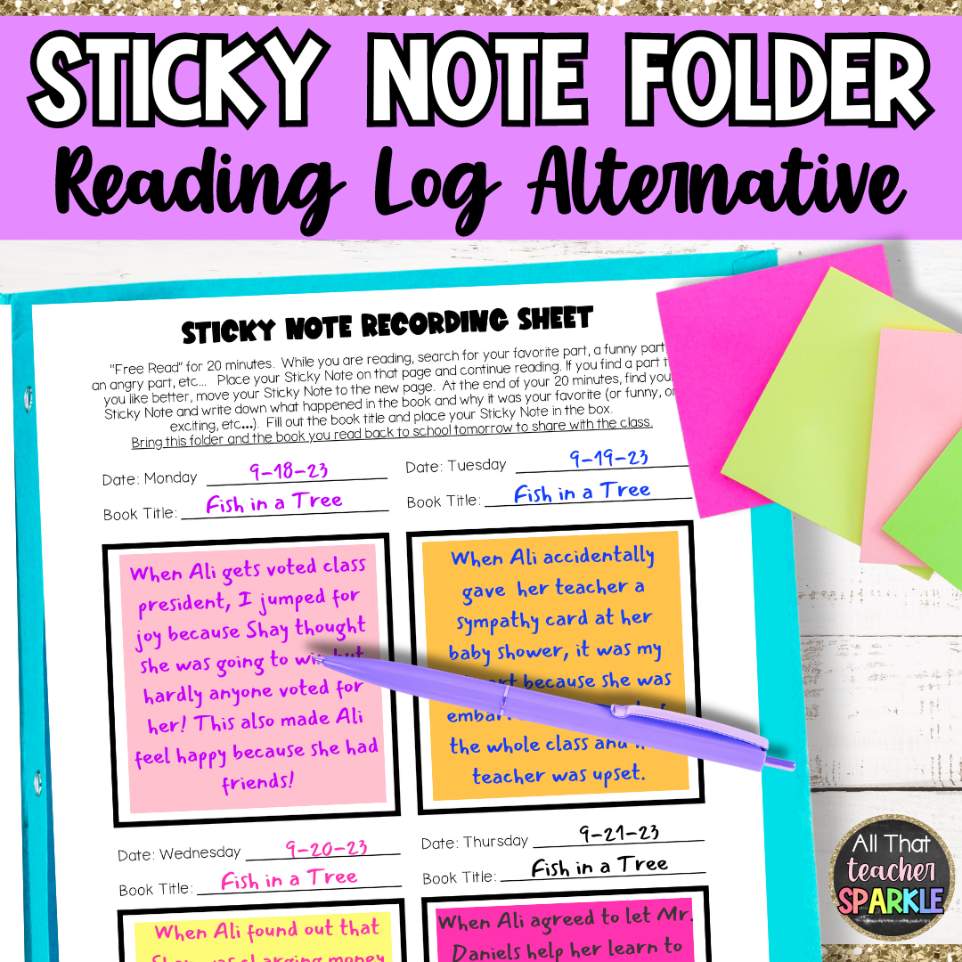 Sticky Note Reading Log Alternative TPT Resource