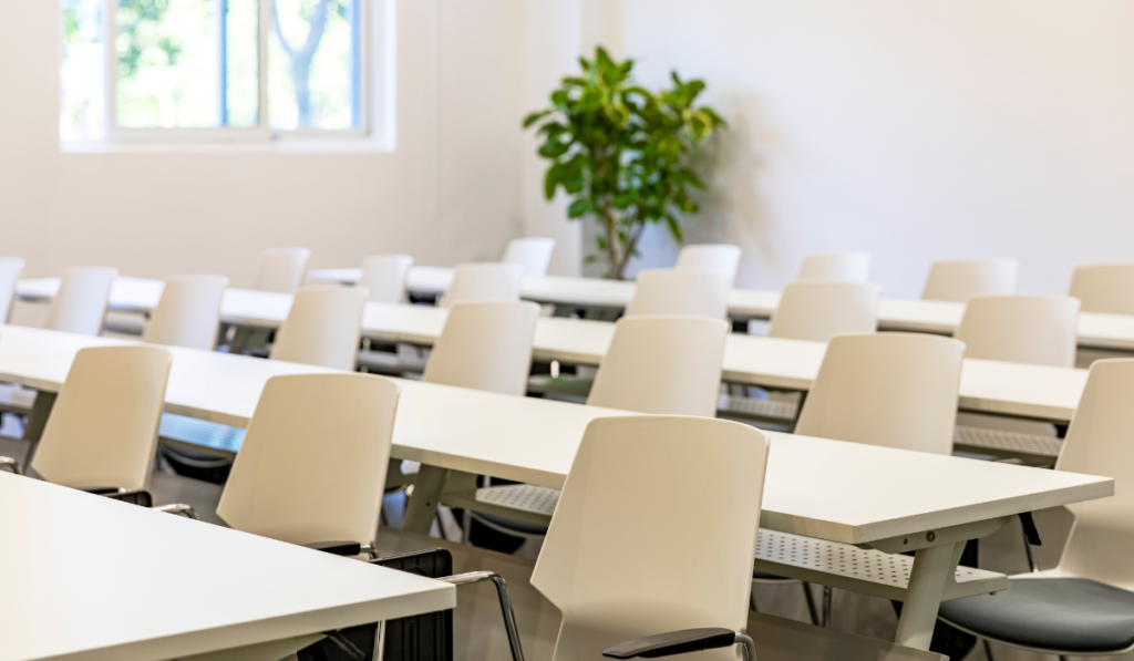 Empty chairs waiting to be filled by teachers attending Professional Development.