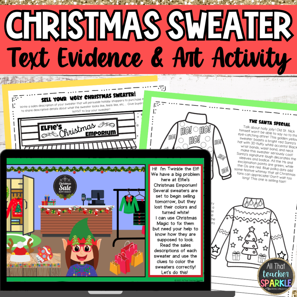 TPT Ugly Christmas Sweater Text Evidence Activity